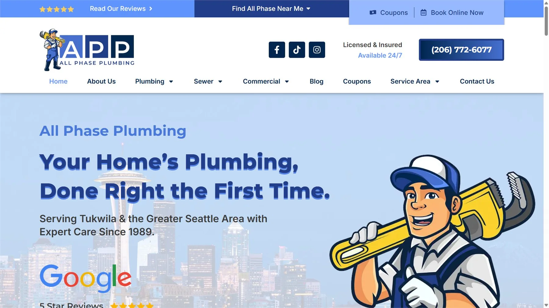 The old All Phase Plumbing website