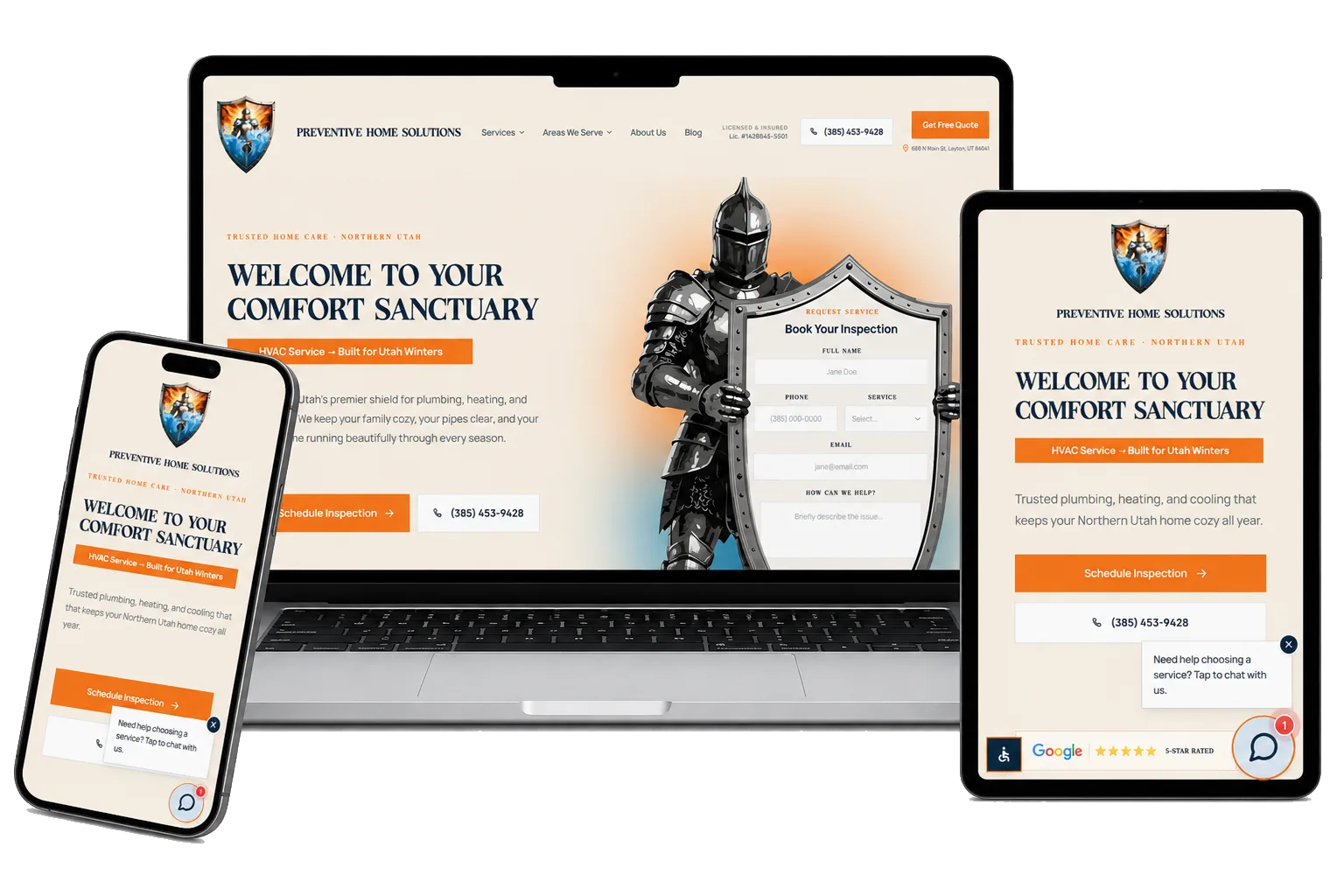 The rebuilt Preventive Home Solutions site shown across a laptop, tablet and phone
